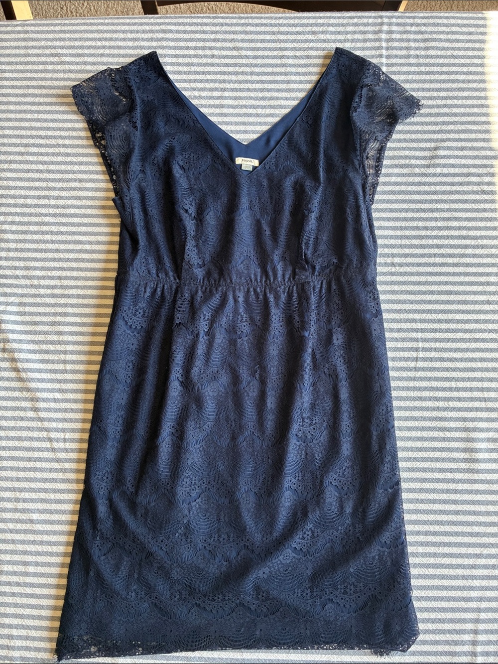 Fossil Navy Lace V-Neck Cap Sleeve Dress